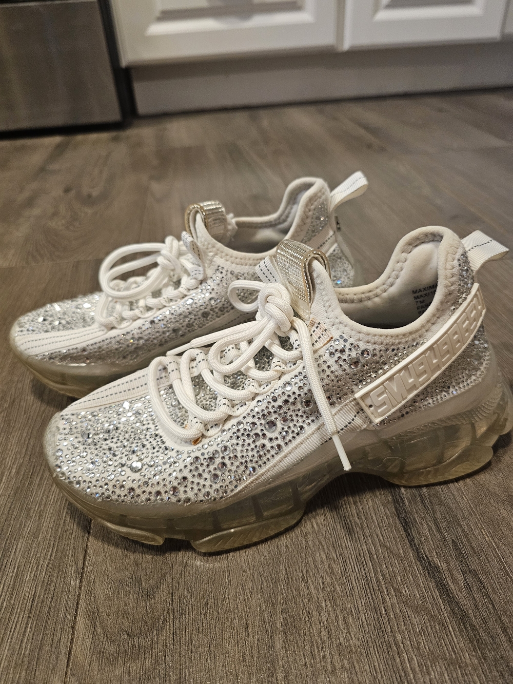 Steve Madden White Crystal-Embellished Women's Sneakers -Size 7